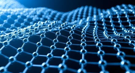 Naklejka premium Futuristic nanotechnology and molecular structure. Graphene material and abstract science background. Seamless network mesh of connected atoms and glossy spheres