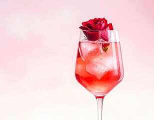 Elegant rose cocktail garnished with a fresh bloom, perfect for romantic celebrations or a refreshing treat.