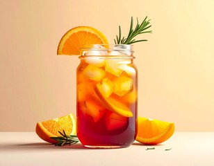 Refreshing orange and berry cocktail with ice and rosemary garnish, perfect for summer.