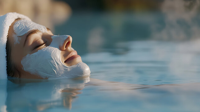 Relaxing face mask spa day in a hot spring. - Powered by Adobe