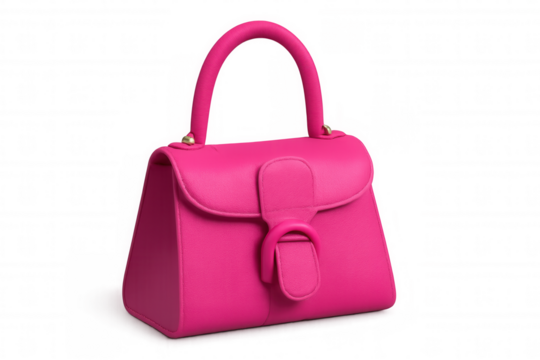 Pink leather top handle handbag with gold details, fashion accessory for women, transparent background