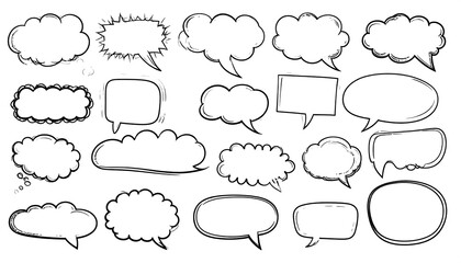 Obraz premium A collection of diverse hand-drawn speech bubbles, each with unique outlines and styles, offering a range of conversation possibilities