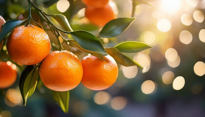 mandarin on tree with bokehs