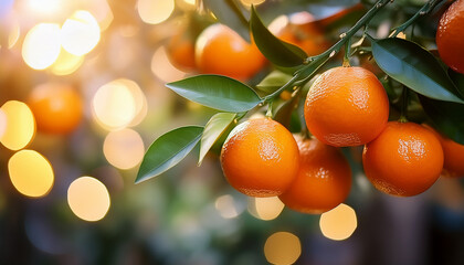 mandarin on tree with bokehs