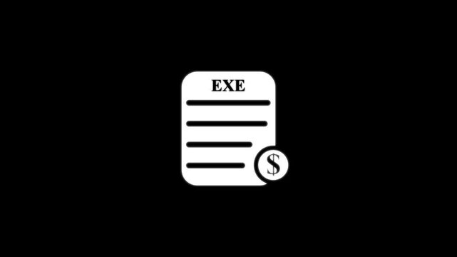 EXE File Icon with Dollar Coin executable program. 4k video icon animation.