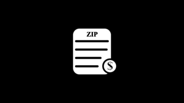 ZIP File Icon with Dollar Sign document paper. 4k video icon animation.