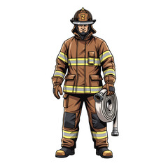 Firefighter in Uniform Holding Hose Vector