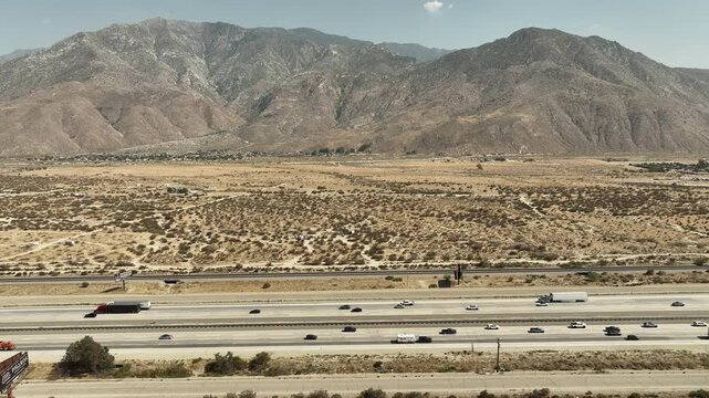 California Desert Highway Aerial Shot of Interstate 10 Freeway Morongo Valley Right California USA