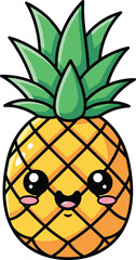 Adorable kawaii pineapple illustration with big sparkling eyes and a happy smile vector illustration