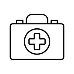 Fototapeta premium Vector art of outline icon of a doctors bag featuring a prominent cross symbol within a circle, presented on a clean