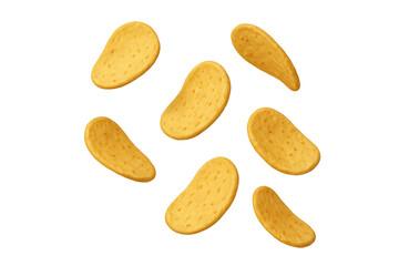 Obraz premium Potato chips falling, golden crispy snack food flying, salty appetizer, unhealthy junk food, transparent background