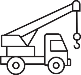 Crane truck outline icon, representing industrial equipment and labor tools, isolated on transparent background. Heavy machinery and construction vehicle vector illustration design.