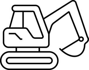 Excavator or bulldozer outline icon, representing industrial equipment and labor tools, isolated on transparent background. Heavy machinery and construction vehicle vector illustration design.