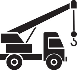 Crane truck glyph icon, representing industrial equipment and labor tools, isolated on transparent background. Heavy machinery and construction vehicle vector illustration design.