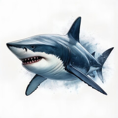 the great white shark. predatory fish. watercolor drawing. artificial intelligence generator, AI, neural network image. background for the design