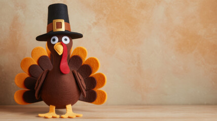 Thanksgiving turkey decoration with pilgrim hat a festive autumn holiday centerpiece perfect for seasonal backgrounds