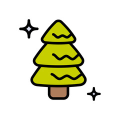 Christmas tree with stars color icon. Xmas design element. Gingerbread Christmas Tree Cookies. Simple vector illustration.