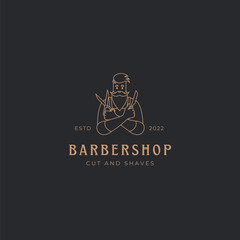 Unique barbershop logo design featuring crossed straight razors, perfect for modern barber shop branding and stylish grooming business concepts