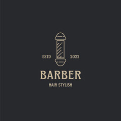 Sleek Barber Shop Logo Design with Classic Pole, Perfect for Modern Hair Stylist Branding and Vintage-Inspired Business Cards and Signage