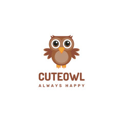 Cheerful cartoon owl character logo design for playful branding, children's products, and adorable mascot illustrations to bring joy and smiles
