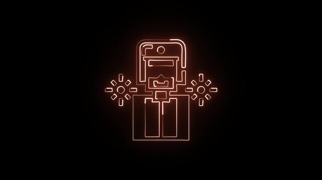 Glowing neon line human cannonball with explosive launch animation. Circus stunt performer icon HD video isolated on black background.