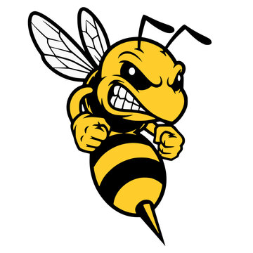 Angry Wasp Hornet Bee Mascot Vector Illustration, Insect, Stinger, Cartoon, Aggressive