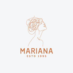 Elegant line art logo design for beauty, hair, and wellness brands featuring a woman's profile with flowing lines and a touch of modern sophistication