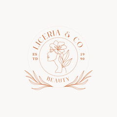 Elegant beauty brand logo design featuring a woman's profile and delicate floral elements for a sophisticated, modern aesthetic company identity