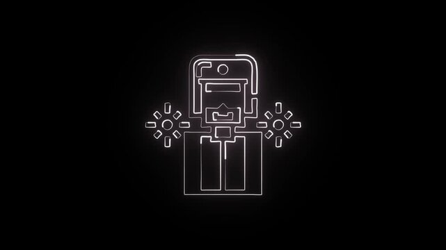 Glowing neon line human cannonball with explosive launch animation. Circus stunt performer icon HD video isolated on black background.