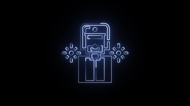 Glowing neon line human cannonball with explosive launch animation. Circus stunt performer icon HD video isolated on black background.