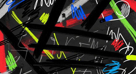 Abstract expressionism with bold black strokes and vibrant color accents design