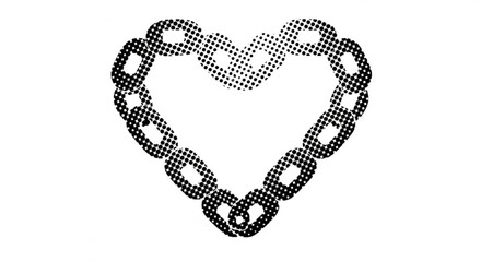 Halftone chain forms a heart shape on a white background for love and connection