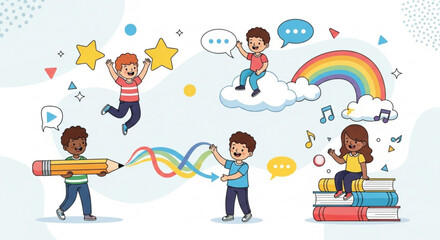 Children are playing and learning with creativity and imagination together