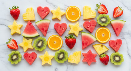 sliced ​​fruit on white table