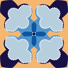 Blue Dotted Floral Clover Mandala Seamless Vector Pattern