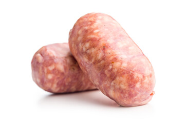 Photo of italian sausage salsiccia isolated on white background.
