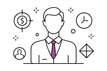 Elegant Businessman Outline Vector Icon Set | Professional Office, Corporate, Leadership, Teamwork & Startup Line Art Icons