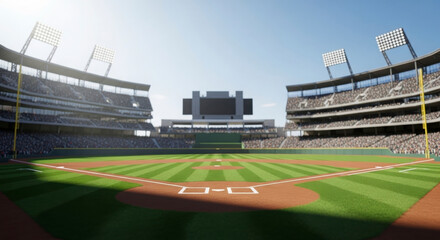 A Wide Angle View of a Baseball Stadium on a Sunny Game Day