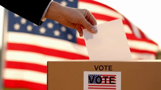 Exercise your right to vote with absentee ballot and American flag background