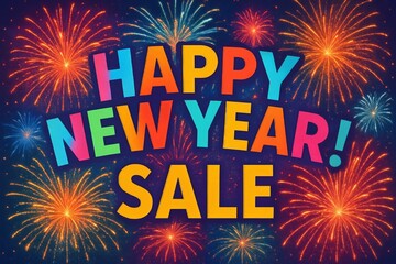 Celebrate New Year With Colorful Fireworks and Exciting Sale Announcement in Vibrant Design
