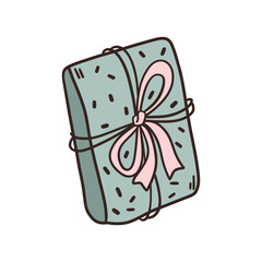 ute hand-drawn Christmas gift box with a bow in doodle style. Cozy festive illustration symbolizing warmth and joy. Perfect for holiday cards, packaging, and winter-themed designs.
