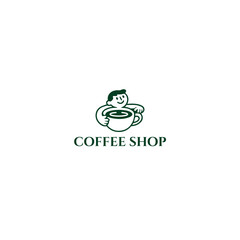 Cartoon Barista Holding Coffee Cup Logo Design
