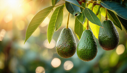 avocado on the tree with bokehs
