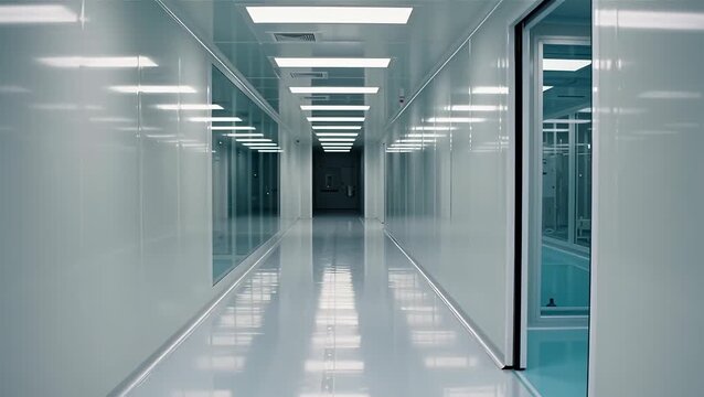 Modern Clean Room Corridor with Bright Lighting and Sleek Design