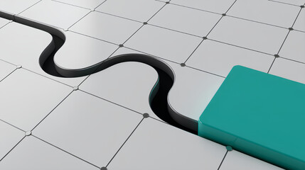 Curved connection teal block white grid abstract geometry seamless fit modern design minimal style smooth surface modular panel technology concept. Curved connection meets teal block white grid