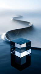 Glass prism anchor liquid S curve cube reflective abstract minimal blue smooth. Glass prism anchor liquid S curve cube reflective abstract minimal blue smooth water surface flow calm wave line