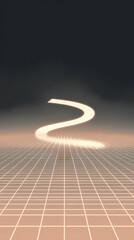 Amber luminous route minimal grid glowing curve neon path futuristic landscape abstract light trail surreal horizon soft haze moody atmosphere retro wave vibe digital art concept