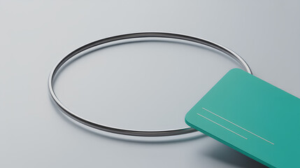 Minimalist chrome ring teal card header clean abstract modern geometric 3d render of chrome ring and teal card header on pale background, calm composition with smooth light and simple form