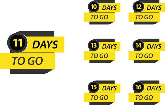 Days to go countdown design set from 10 to 16 in black and yellow color