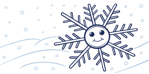 Adorable Snowflake with Smiling Face Minimal Flat Winter Vector